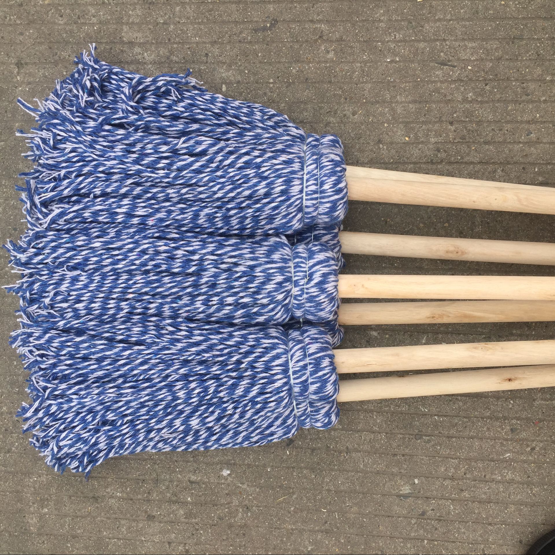木柄加长木杆棉线拖把圆头吸水拖把蓝白线绳老式拖把