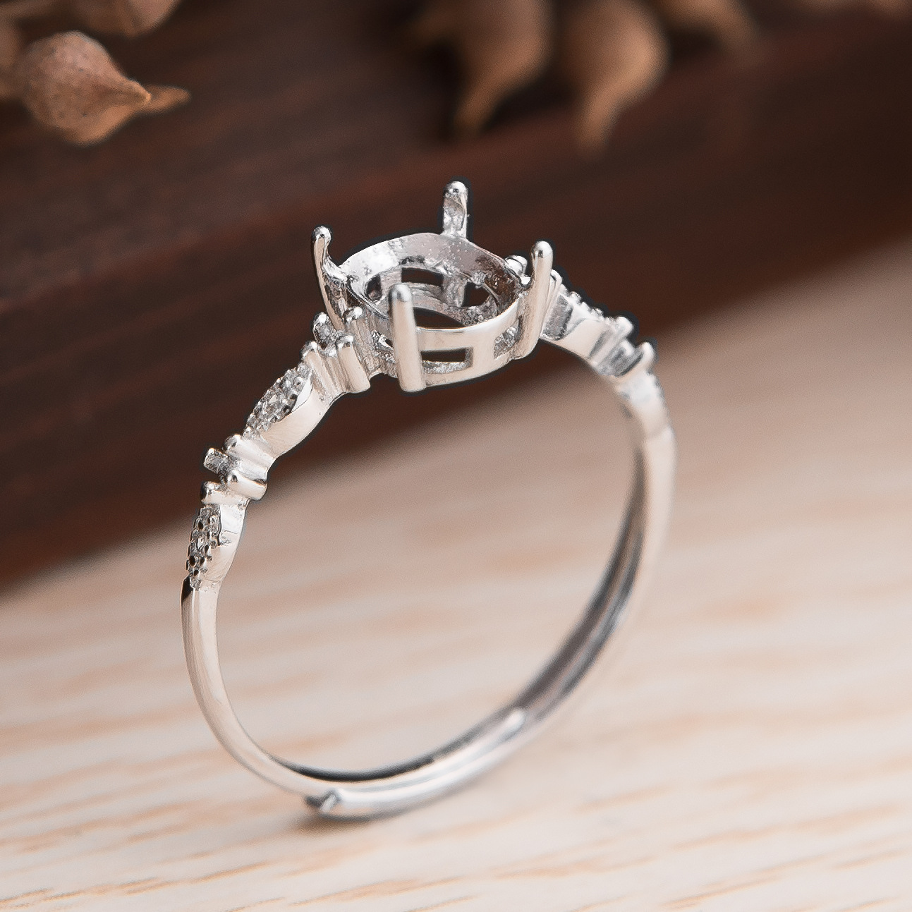 925纯银转运珠戒托 圆珠款女戒托彩银款珍珠戒指空托旋转戒指托