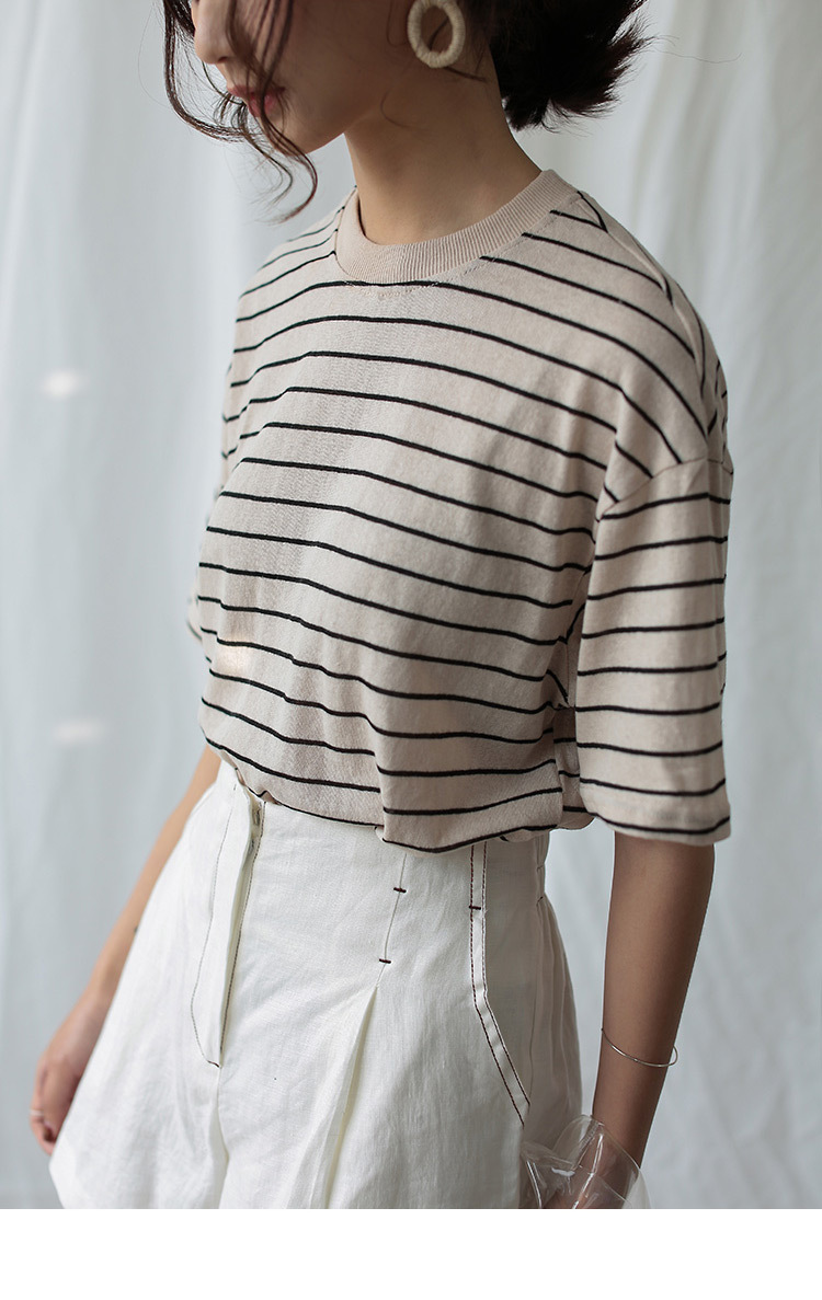 2018夏季新款女式韩版条纹圆领t恤衫厂家直线女装k81006