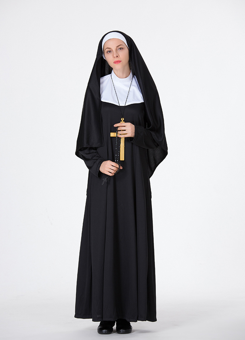 分码万圣节表演服圣母玛利亚服装修女服牧师服装舞会演出服实拍