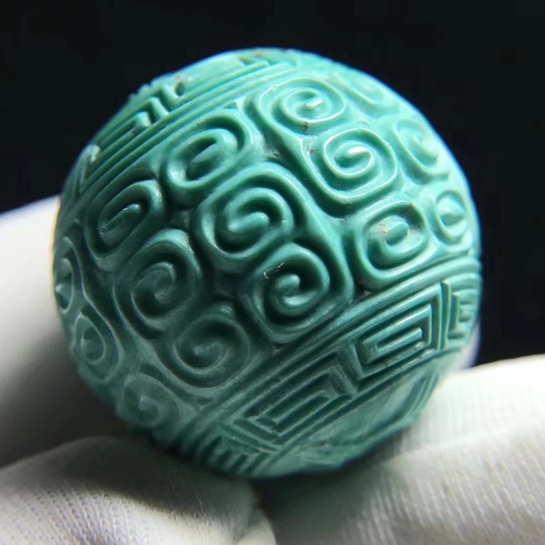 精品秦古料绿松石回纹珠 湖北十堰天然原矿高瓷绿松石圆珠配饰