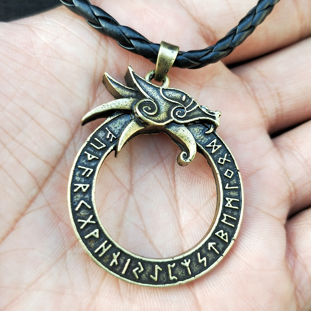 外贸爆款北欧维京龙头项链斯堪纳维亚符文龙吊坠男士流行饰品批发