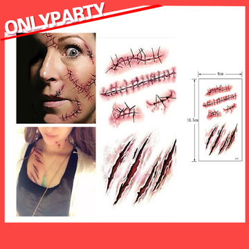 现货万圣节纹身贴纸 血色伤疤伪装化妆道具 防水逼真疤痕鬼节贴纸