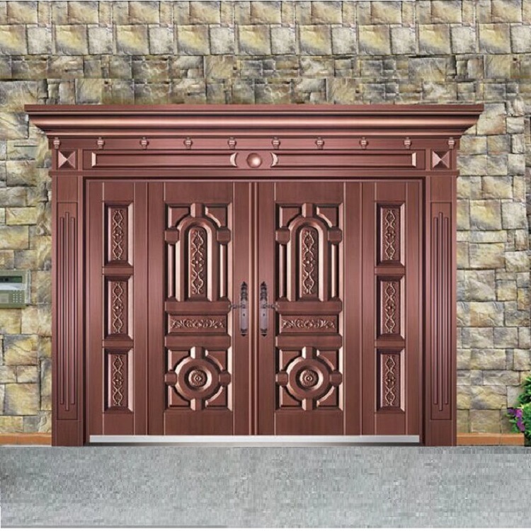 厂家订制仿真铜四开大门 防晒防锈农村庭院别墅非标门 低价防盗大