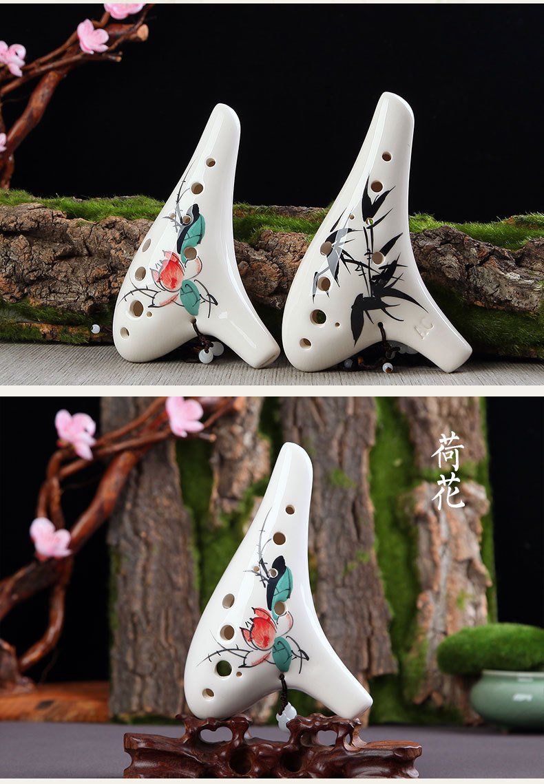 批发12孔中音c调普及型手绘陶笛 12ac陶笛 初学用陶笛学校专用