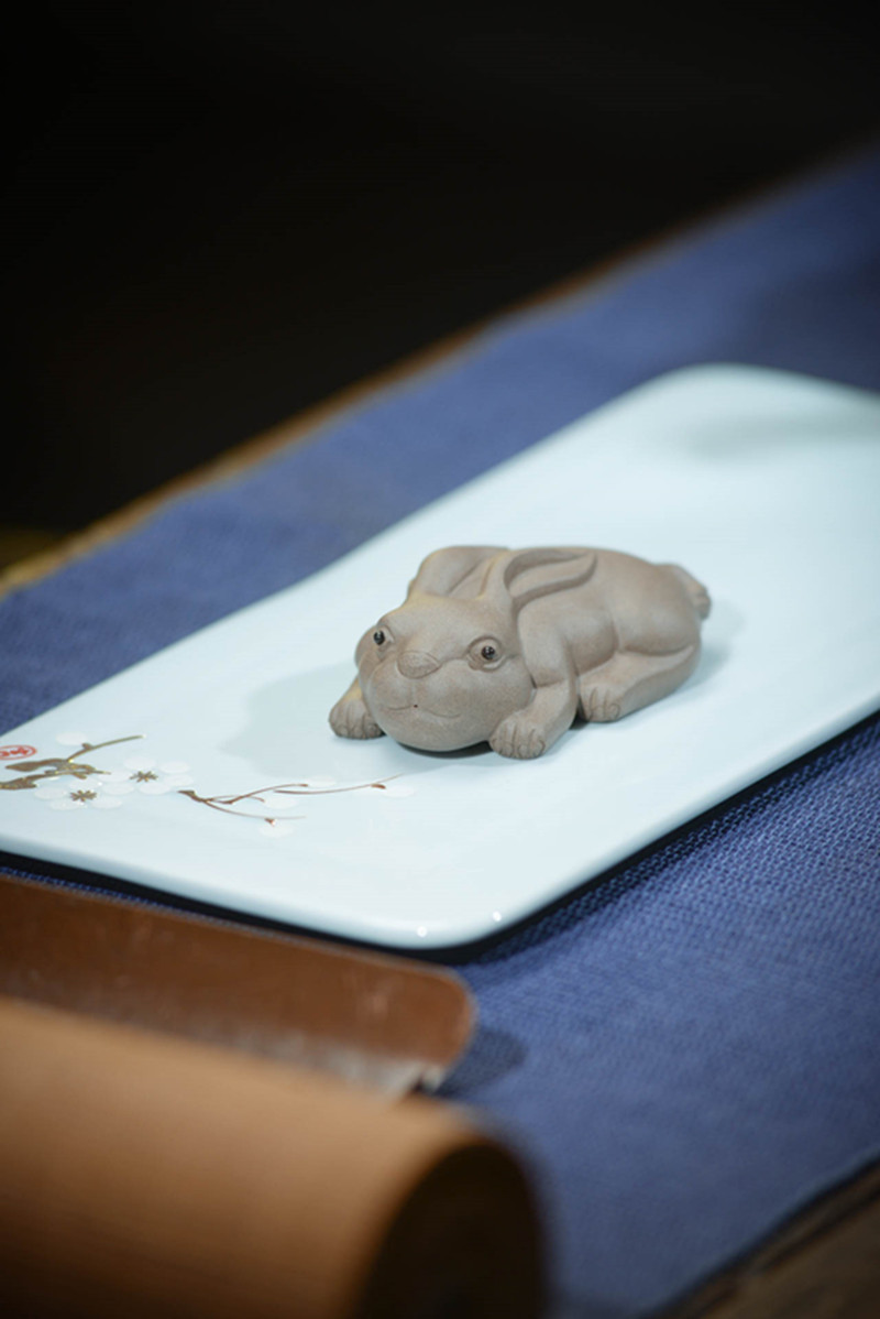 宜兴紫砂茶宠兔子生肖动物雕塑茶具配件精品摆件工艺品装饰批发