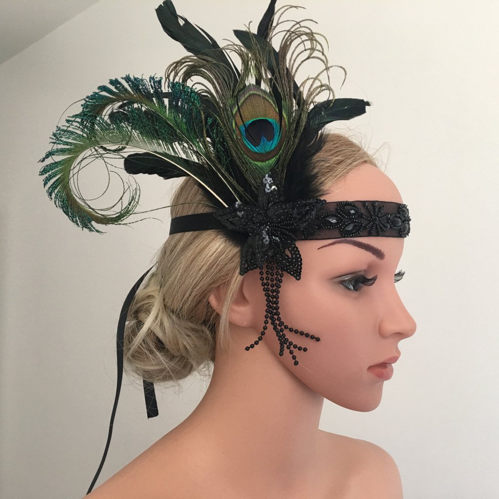 亚马逊热卖新娘伴娘儿童孔雀发带头饰 婚纱拍照写真 舞台表演发饰