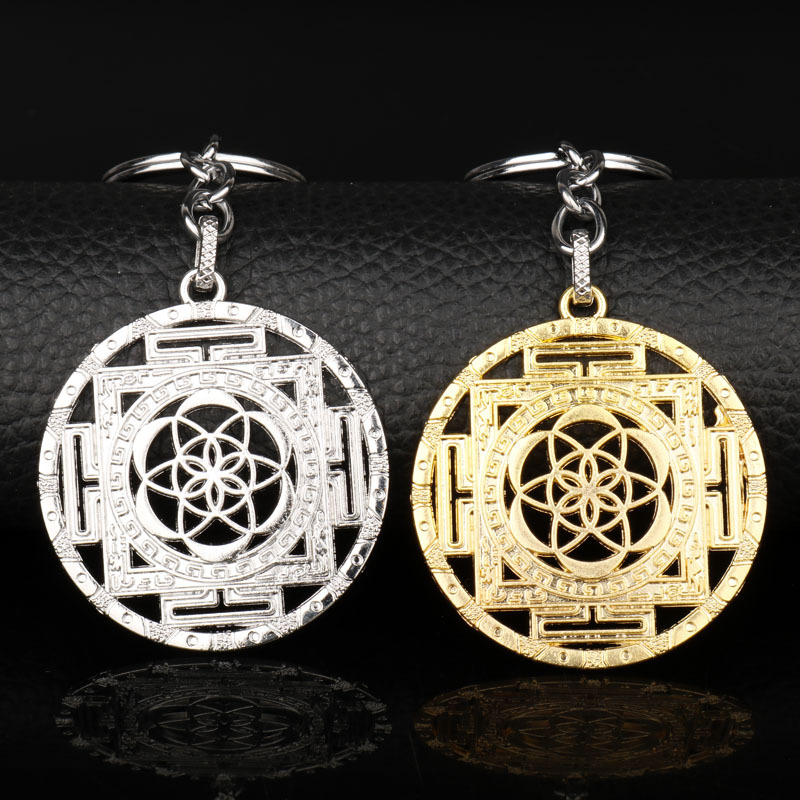 跨境专供 欧美时尚新款个性镂空生命之花合金钥匙扣挂件 一件代发