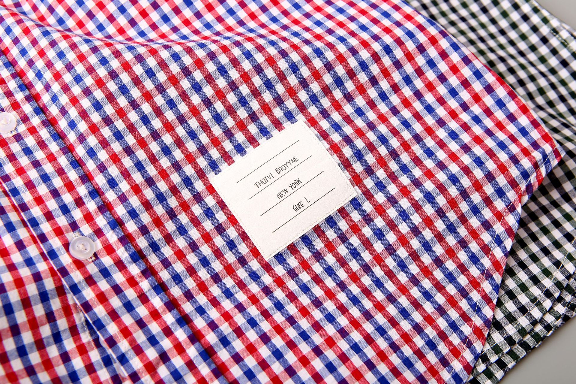 格仔衬衫tb潮牌红白蓝织带经典潮流纯棉休闲男女款情侣装校园风