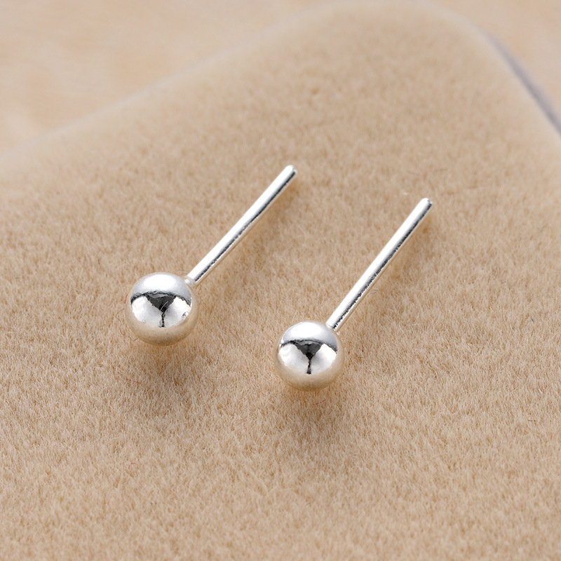 s990纯银耳钉纯男女时尚光面圆珠豆豆手工耳饰可爱韩版银耳环批发