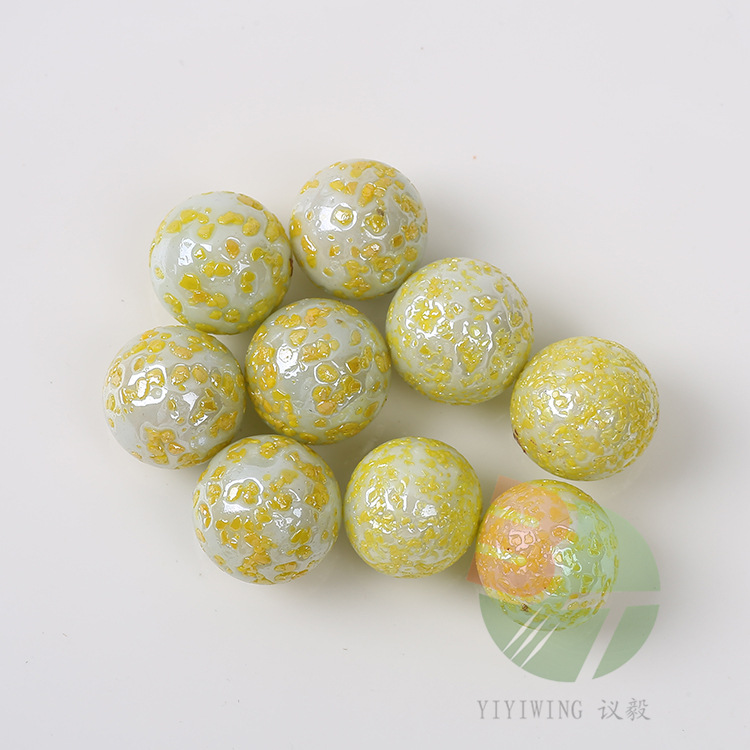 90粒16mm奶油黄芝麻玻璃珠16cm瓷白黄芝麻点弹珠16mm装饰球500克