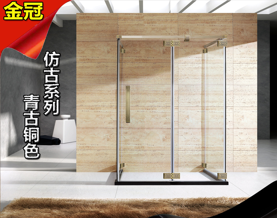 厂家直销凹型青古铜淋浴房平开浴屏风冲凉卫生间隔断3c认证淋浴房