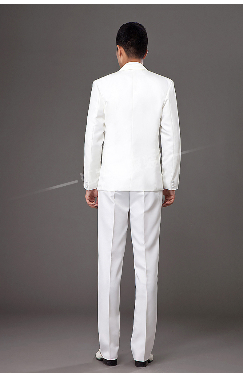 演出服男白色西装套装舞台青年主持歌手表演礼服成人大合唱团服装