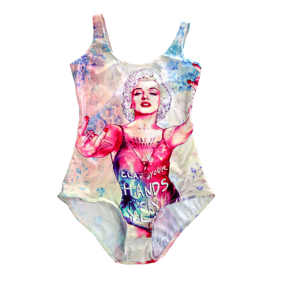 欧美原宿爆款数码印花批发零售玛丽莲梦露性感连体泳衣sst-1152