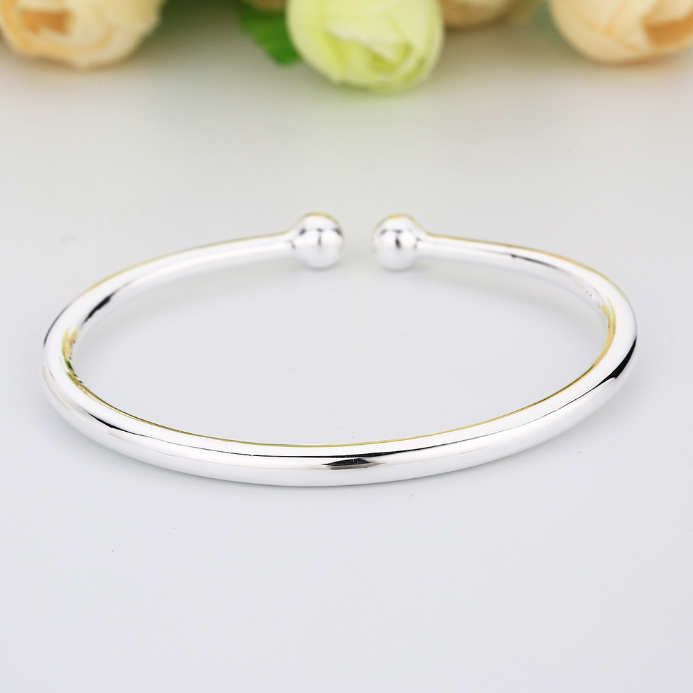 足银999 纯银手镯 对珠开口圆条女友 银饰品 手饰