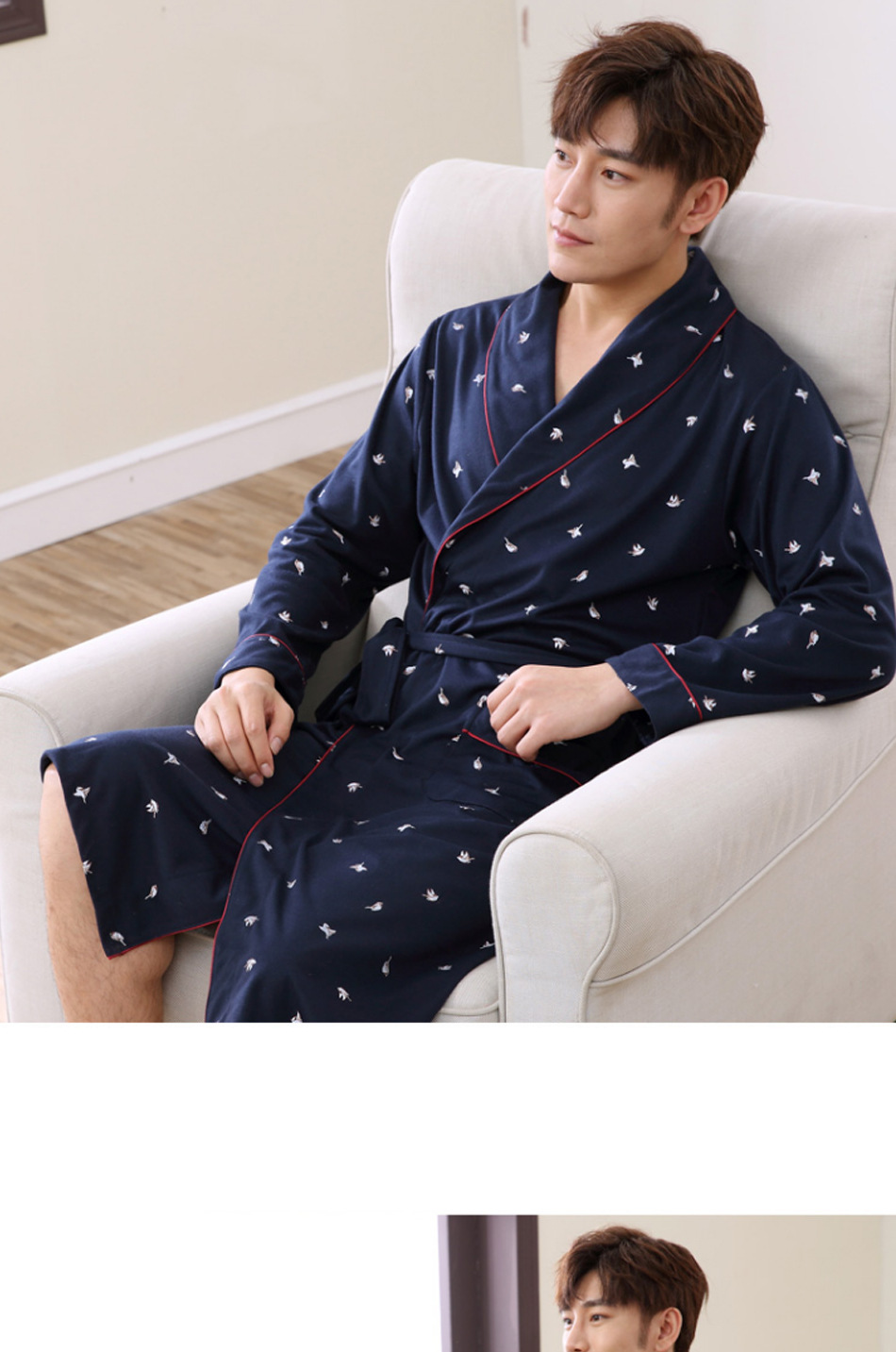 浴袍男士睡袍男春秋季纯棉长袖睡衣日系和服夏薄款浴衣棉家居服