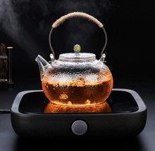 日式耐热玻璃壶电陶炉煮泡茶铜把壶过滤烧水壶功夫茶具锤纹提梁壶