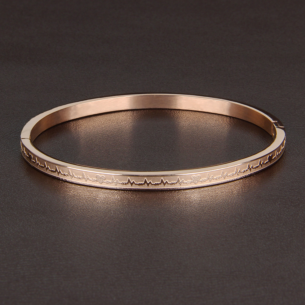 欧美流行时尚女款k金电波钛钢手镯创意新款心电图不锈钢手镯手环