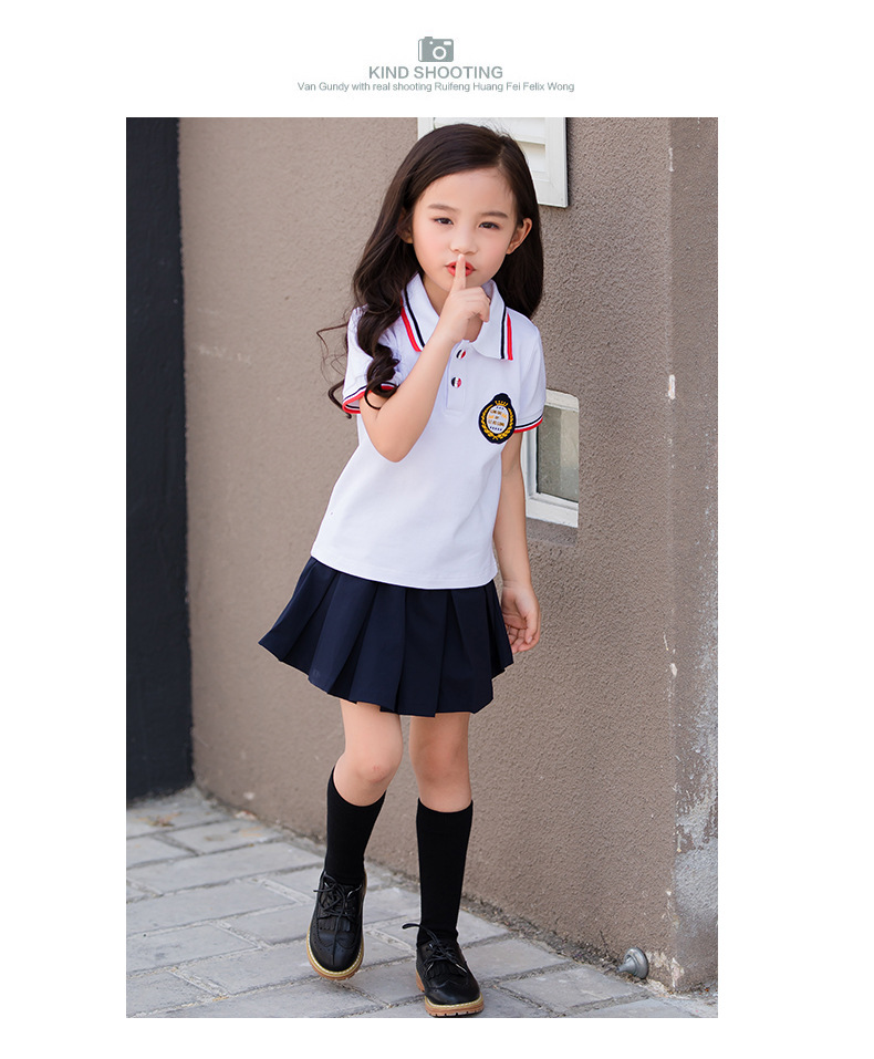 新款夏季校服白色短袖t恤男女童班服两件套小学生夏装校服polo衫