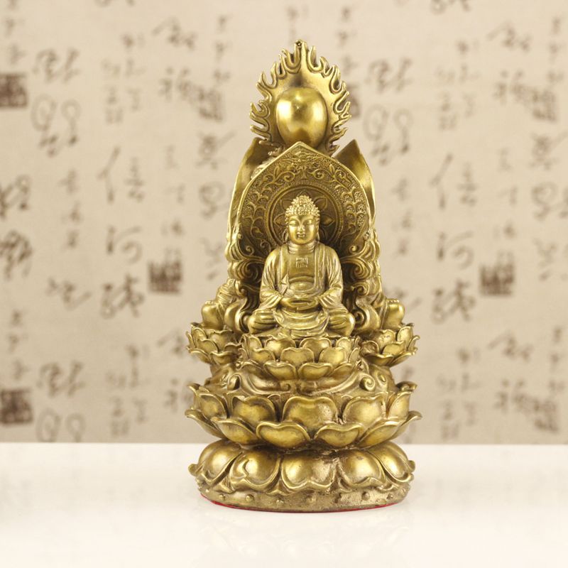 开光纯铜三面佛摆件如来观音地藏王金属工艺品家居装饰品佛像摆设