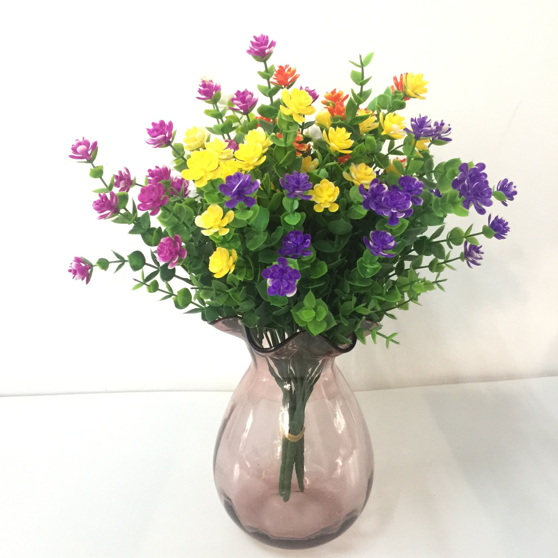 厂家直销 仿真尤加利花塑料花 7叉35目尤加利假花插花特价批发