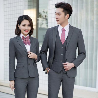 酒红女士西服套装2019春季男西装款套装免烫女同套装长袖正装仿毛