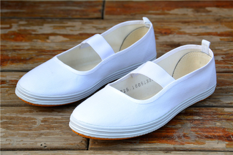 正品青岛环球国途女式学生小白鞋跳舞表演松紧带舞蹈鞋白色运动鞋