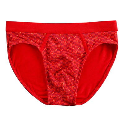 3条装 依戈力大红内裤男士狗年本命年竹纤维透气青年结婚三角裤头