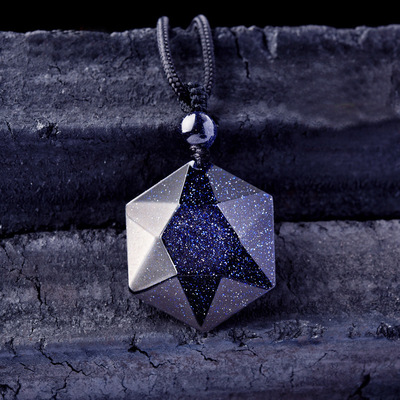 厂家直销蓝砂石六芒星吊坠能量石星空石挂坠灵摆情侣项链男女