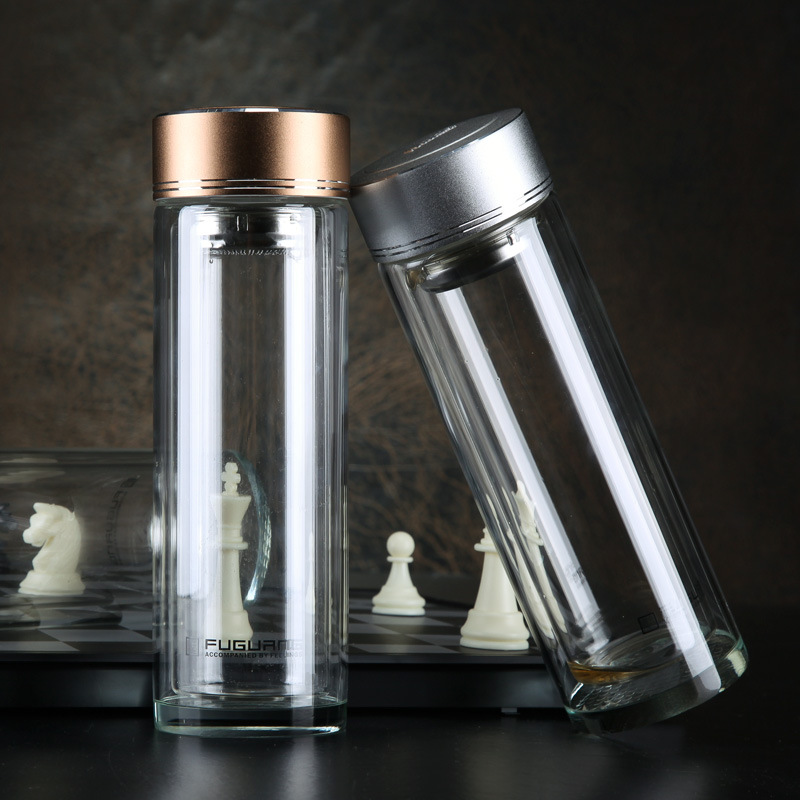 正品富光杯双层水晶底时尚便携泡茶男女士玻璃杯g1420-350