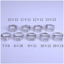方形中国镶嵌男女戒托时尚纯银戒指托蜜蜡空托定制9个常规石位