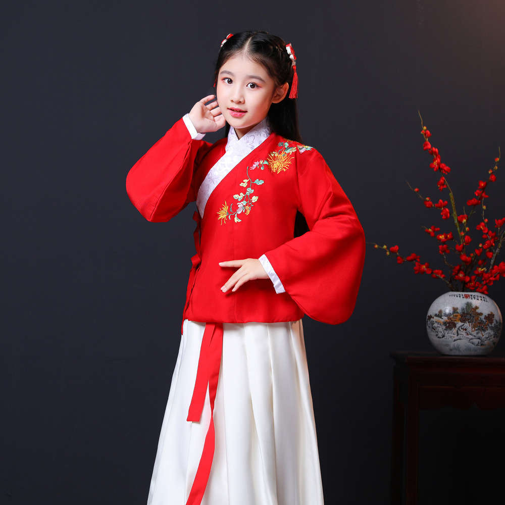 儿童汉服女童古装服装袄裙小孩中国风套装亲子装古筝演出服装秋冬