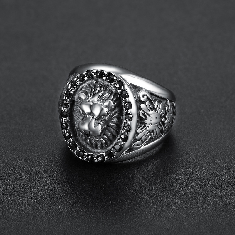 欧美 个性复古黑钻狮子头戒指 lion king狮子王男士指环不锈钢