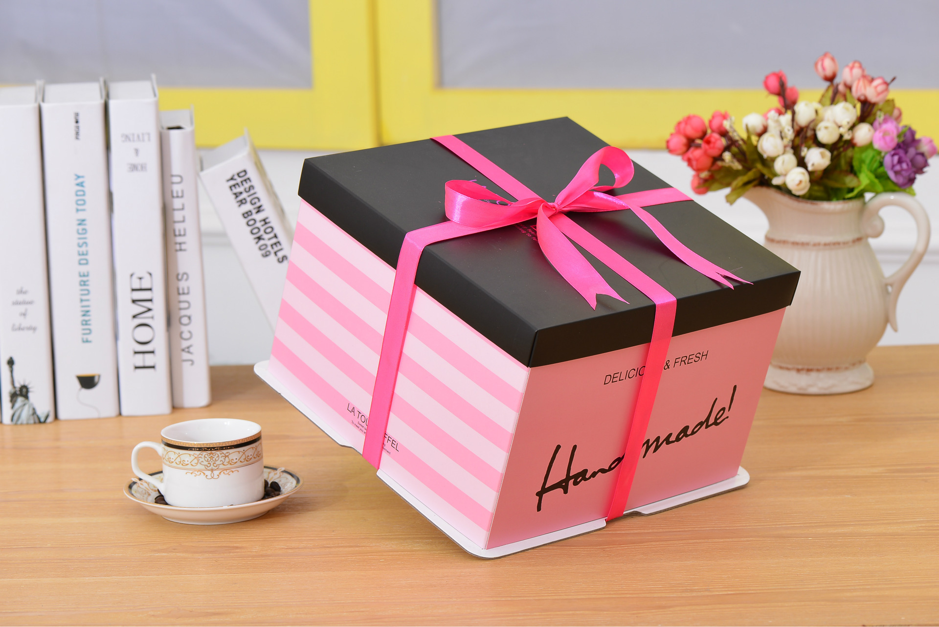 三合一6/8/10/12寸粉色烘焙蛋糕盒 白卡方形西点包装盒蛋糕盒定做