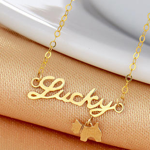 正品18k金au750"lucky"字母狗幸运吊坠项链 一件代发