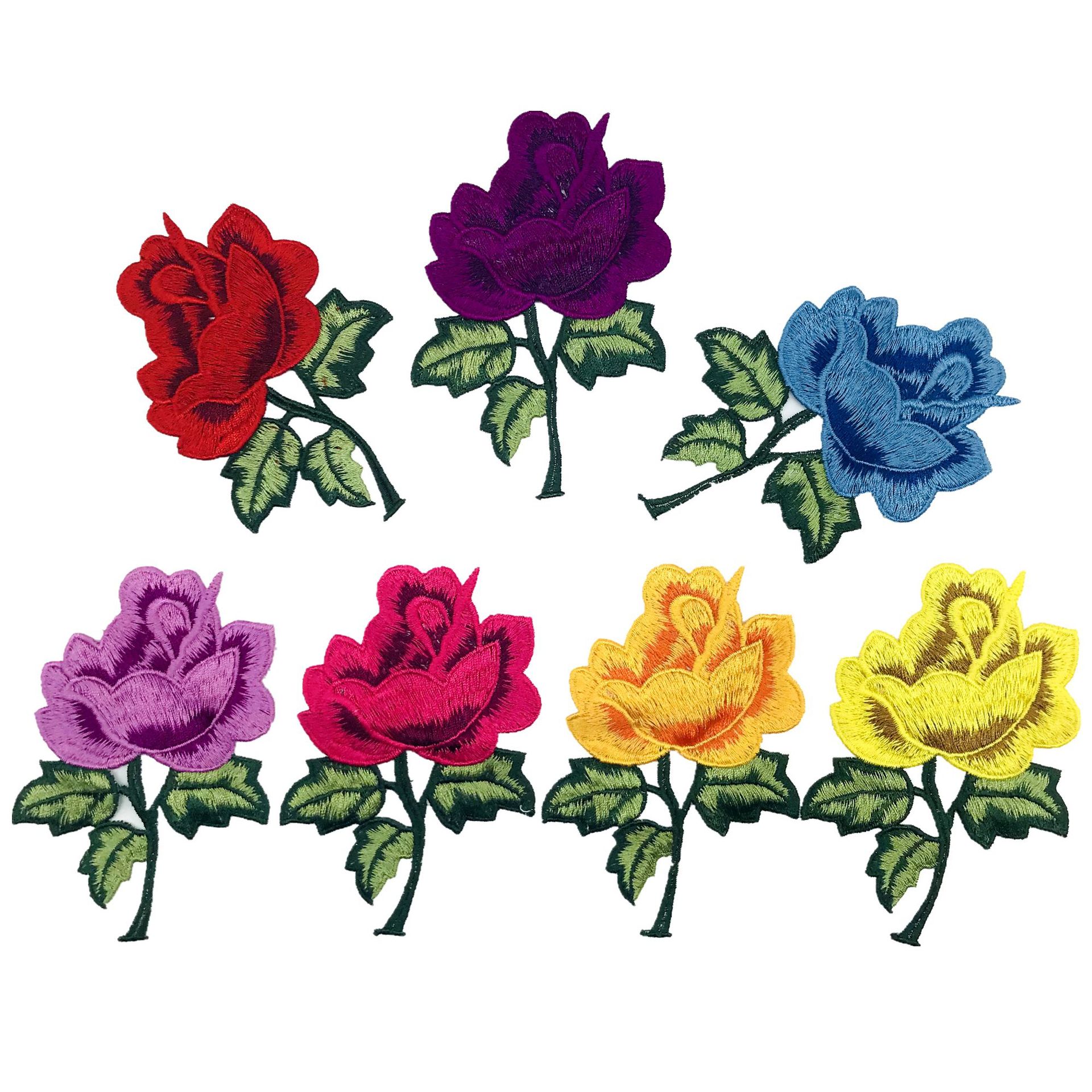 特价时尚玫瑰花刺绣布贴彩色水溶领花 衣服贴花电脑绣花贴补丁贴