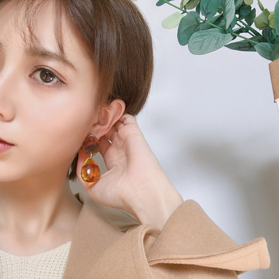 anna安娜网红同款 日式耳钉chic风复古 玳瑁色醋酸耳环 极简女