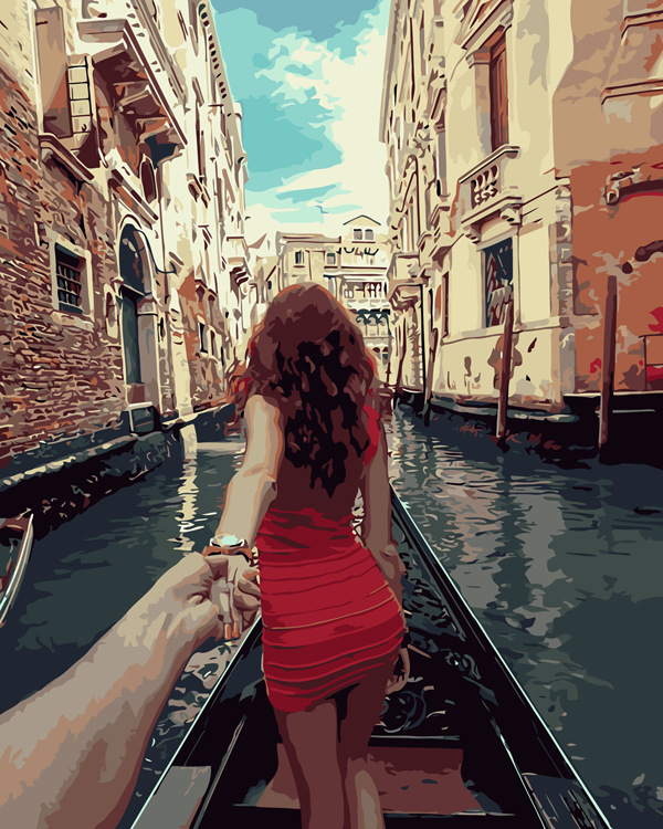 跨境一件代发无框diy数字油画 成人手绘浪漫情侣旅行人物风景牵手