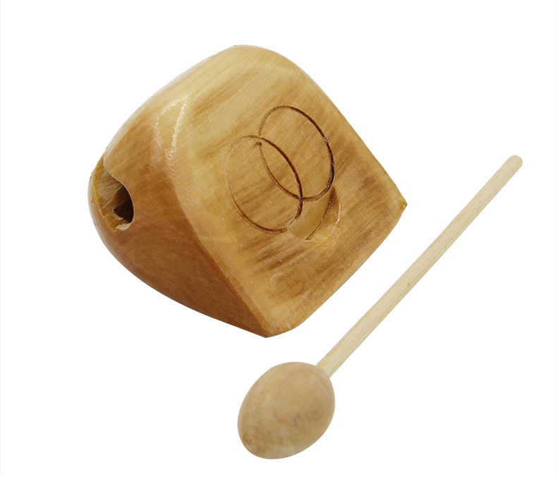 新宝木鱼乐器儿童9厘米木鱼实木多尺寸鱼子梆子松木配木质敲棒