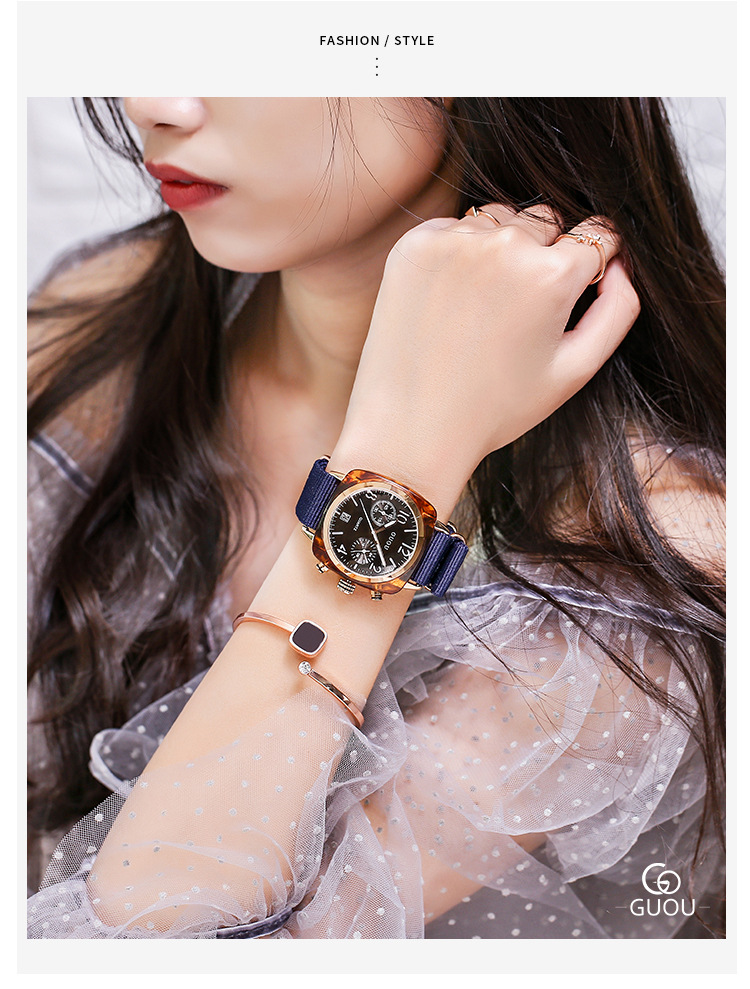 古欧guou周冬雨同款手表网红情侣时尚防水大表盘帆布带时装表女表