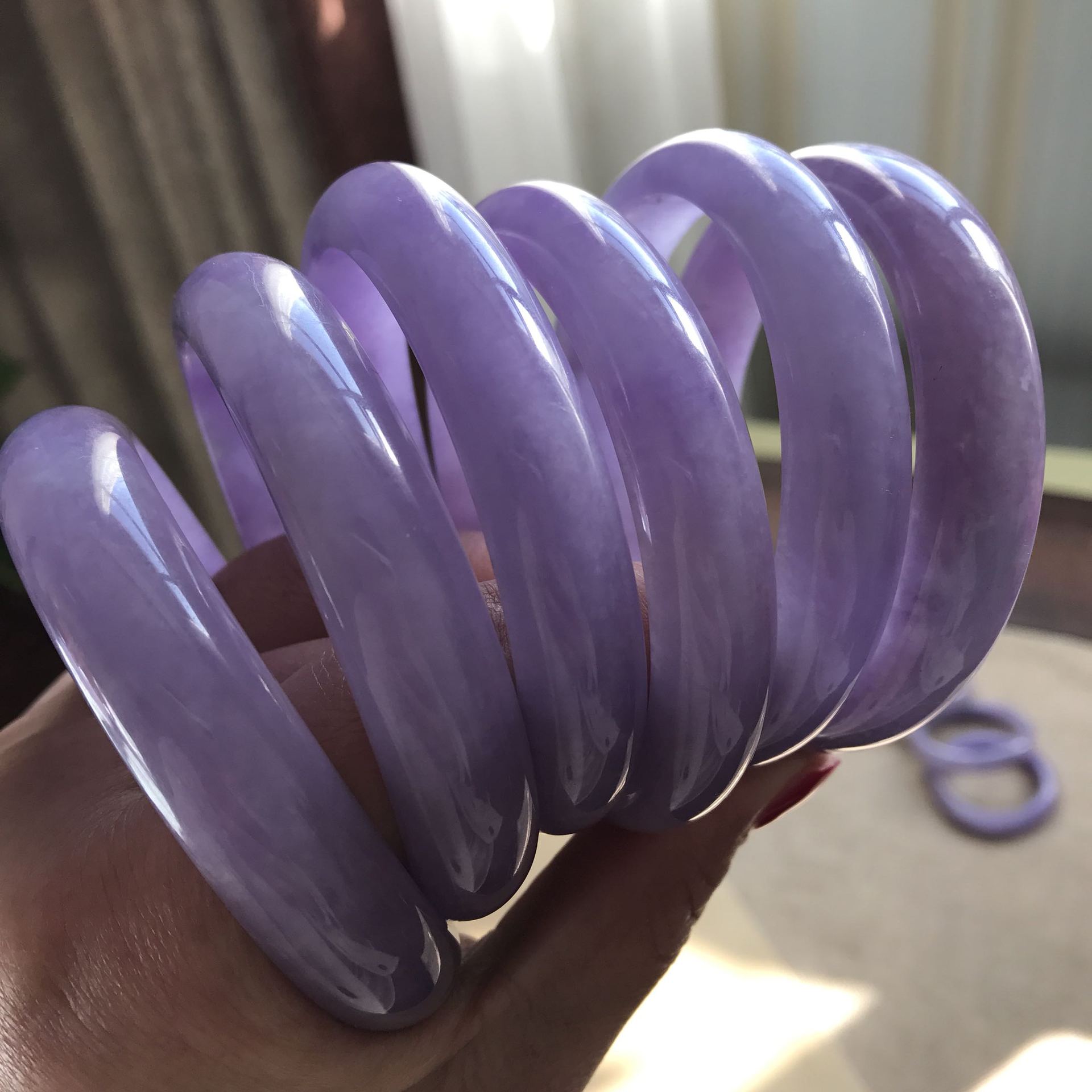 翡翠紫罗兰手镯 缅甸玉石翡翠冰糯种紫罗兰玉手环女款饰品