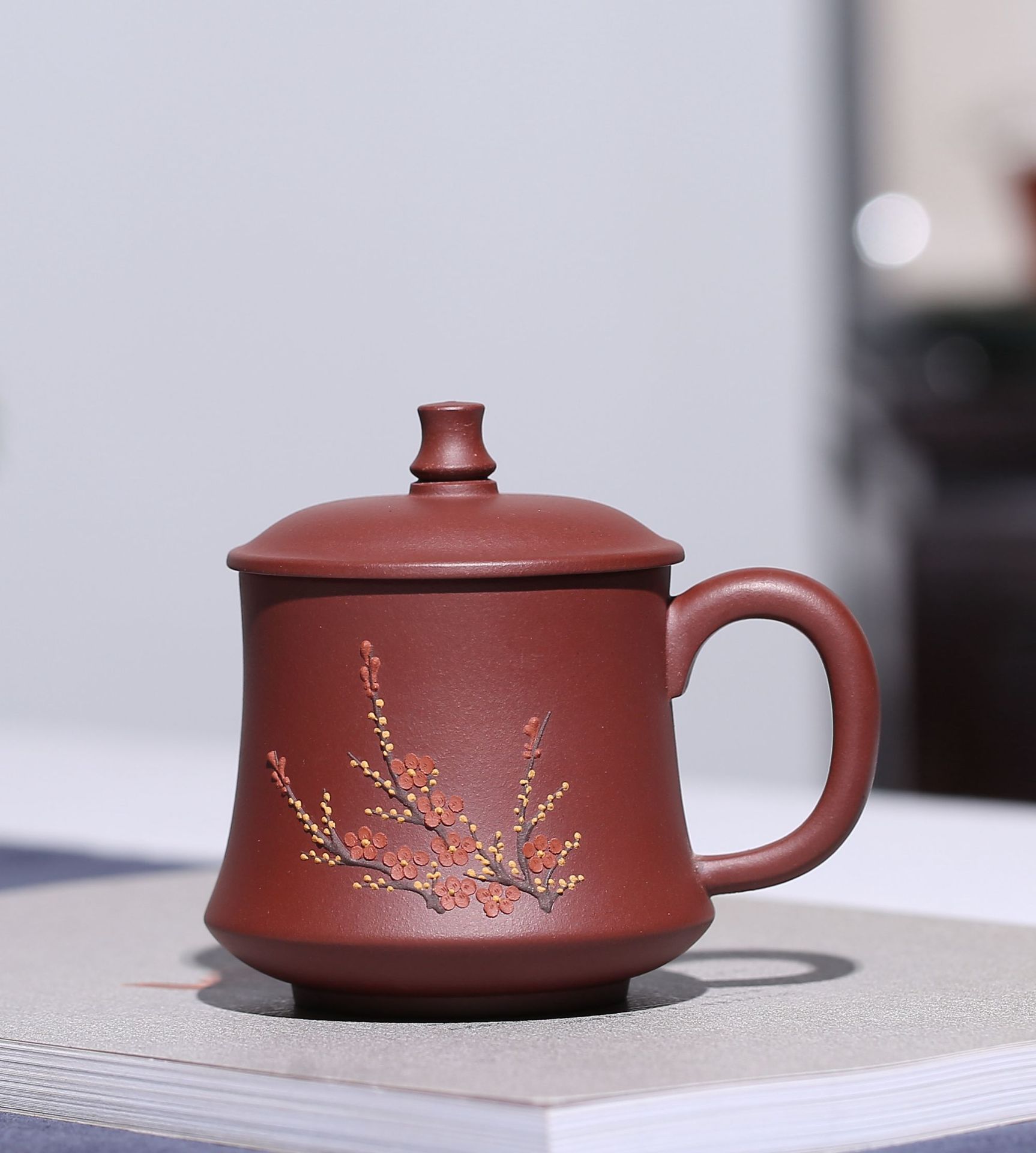 厂家直供宜兴原矿全手工紫砂杯 暗香梅花盖杯商务礼品杯一件代发