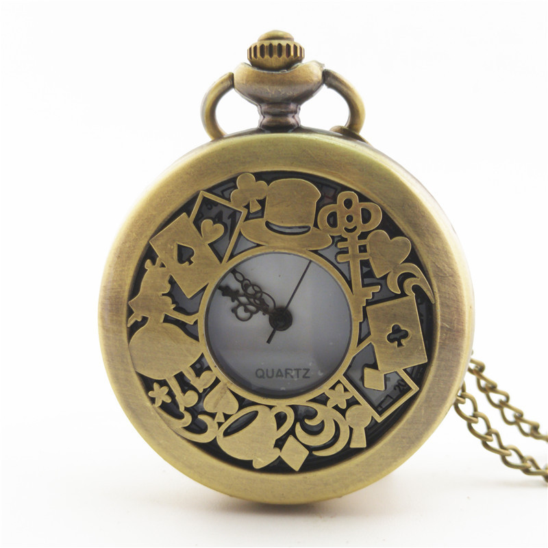爱丽丝梦游仙境 复古怀表 爱丽丝与兔子动漫怀表女卡通翻盖镂空