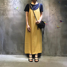 日本原单 甜美风垂感飘逸 特色斜襟背带阔腿裙裤