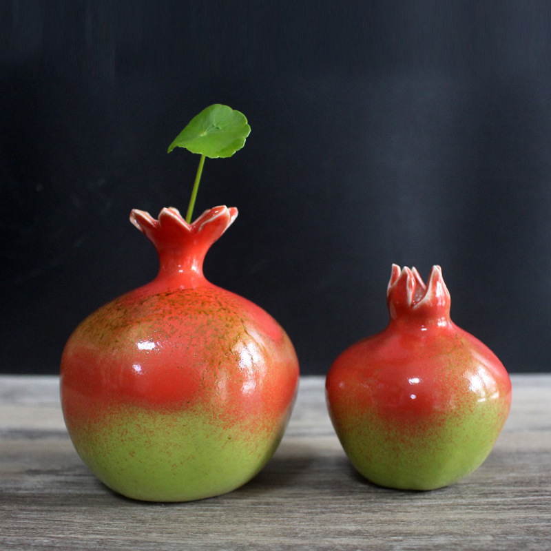 陶瓷石榴摆件 仿生设计家居装饰品 创意陶艺水果雕塑小花器摆设