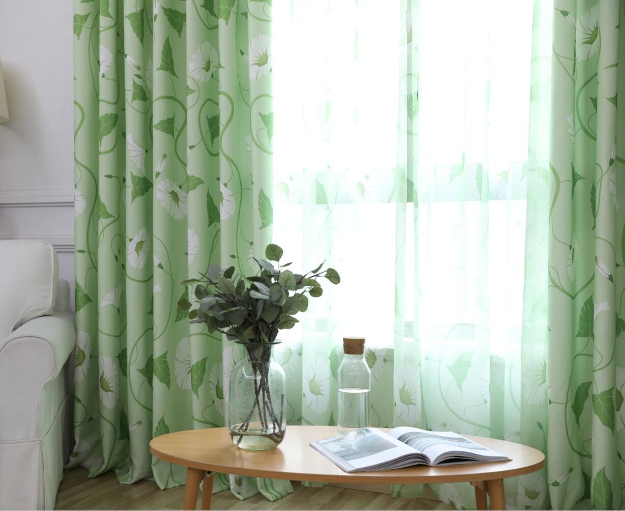 北欧ins风清新植物花卉窗帘客厅卧室书房创意窗帘牵牛花