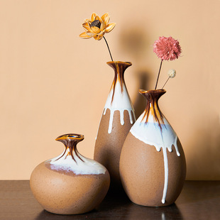 陶瓷花瓶插花陶罐仿古玄关艺术摆件复古陶艺干花瓷瓶创意简约瓷器