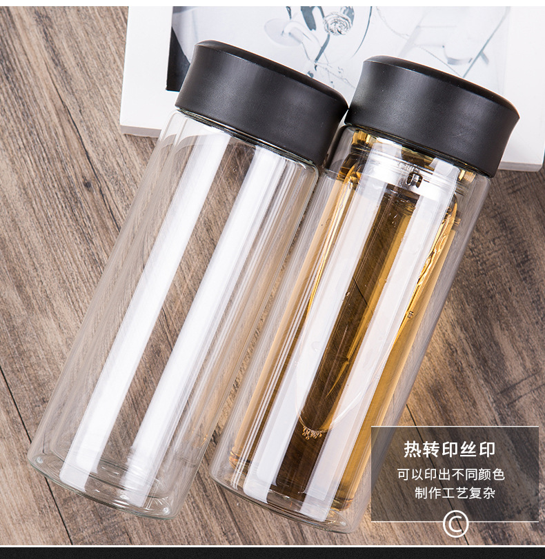 厂家直销双层玻璃杯印logo水杯印字高硼硅保温礼品杯广告茶杯