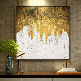 创意金箔实物画金碧辉煌万鹿图别墅样板间装饰画挂画厂家直销