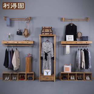 复古服装店展示架上墙侧挂地台实木童装店货架女装店陈列架服装架